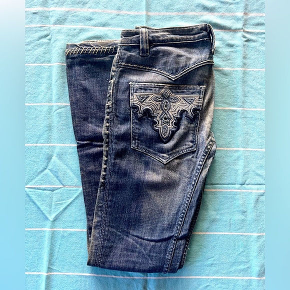 ANTIK DENIM - size 29 Western embriodered distressed boot cut jeans - Picture 1 of 10